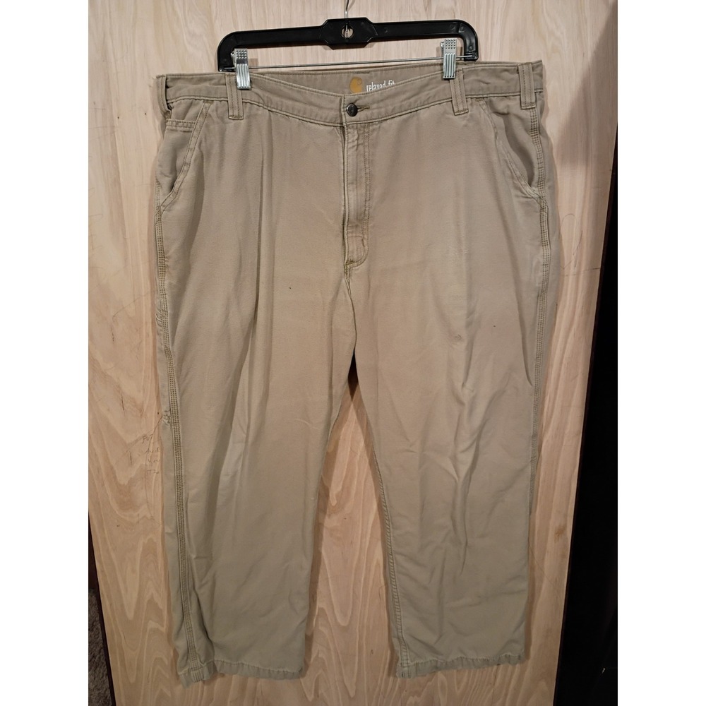 Carhartt Relaxed Fit Pants Khaki Canvas Workwear Men's Size 42 x 30